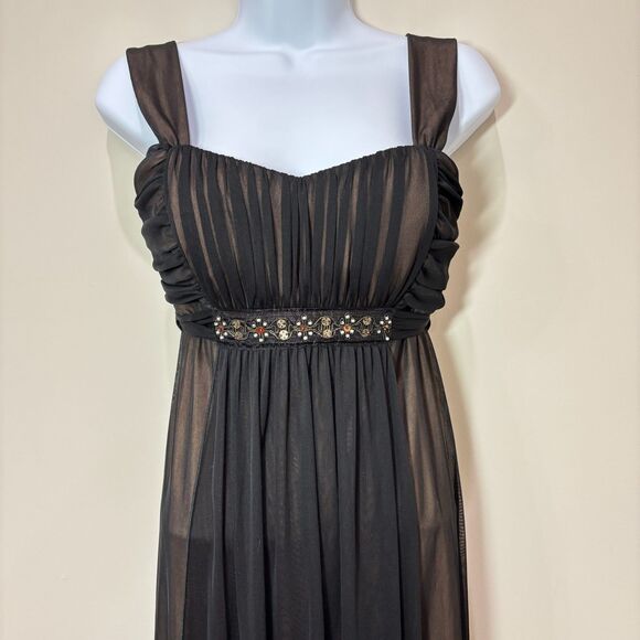 Connected Y2K Black Mesh Babydoll Dress 10 Midi Flowy Whimsigoth Dark Fairy - Picture 2 of 9